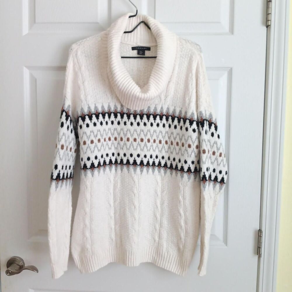 Tahari cowl neck fair isle knit sweater Medium